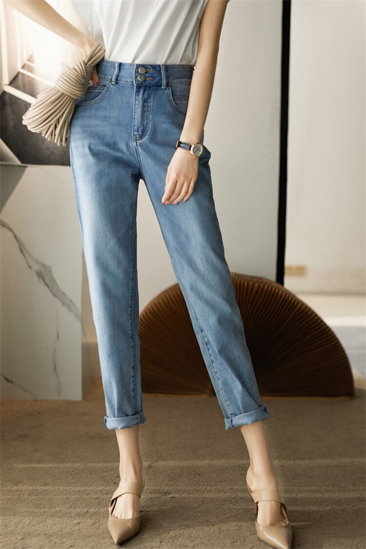 卡丝拉狄cathyladi牛仔裤女时髦通勤直筒裤春秋新款浅蓝色s