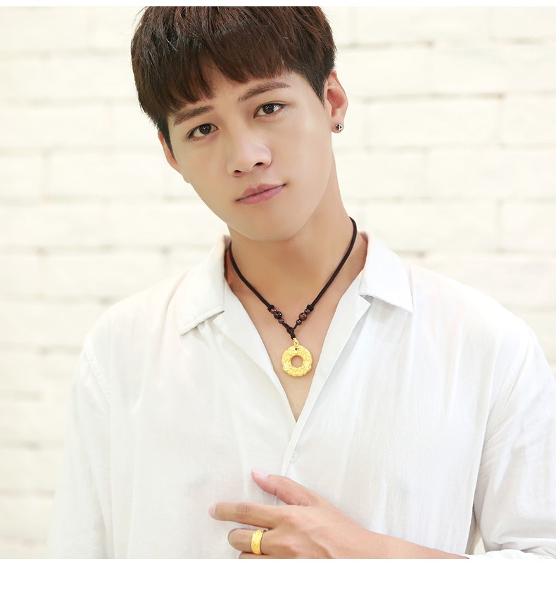 【顺丰速运】欧颜 黄金貔貅项链男3d硬足金平安扣男士吊坠霸气路路通