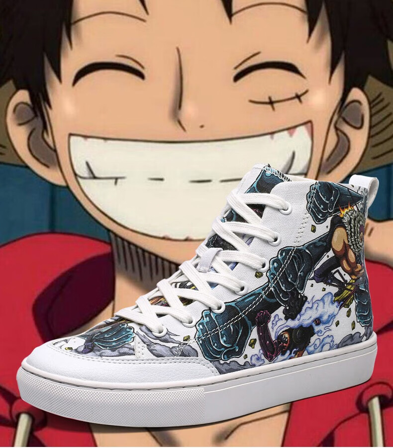 男海贼王联名鞋子高帮帆布鞋男板鞋韩版潮流动漫男士休闲运动潮鞋