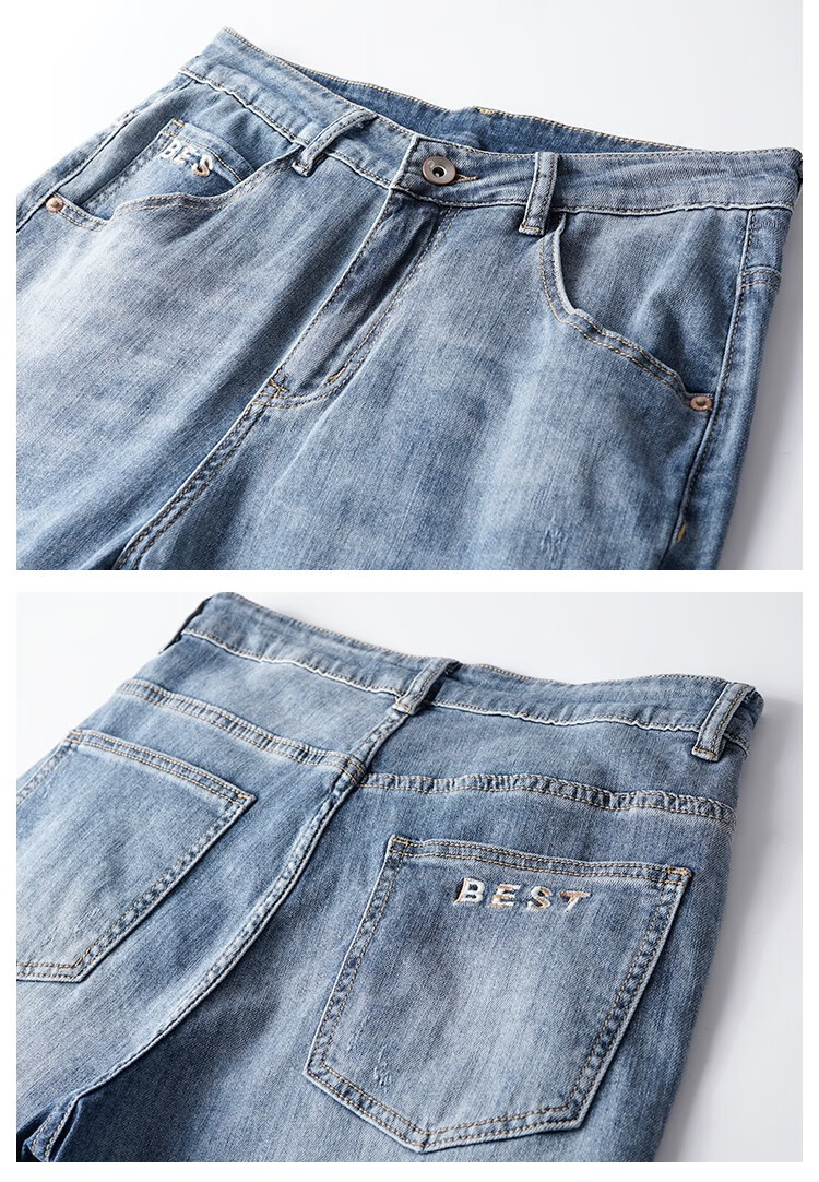 布衣传说竹节肌理纹男士牛仔裤直筒宽松锥形休闲裤长裤子裤潮蓝色31