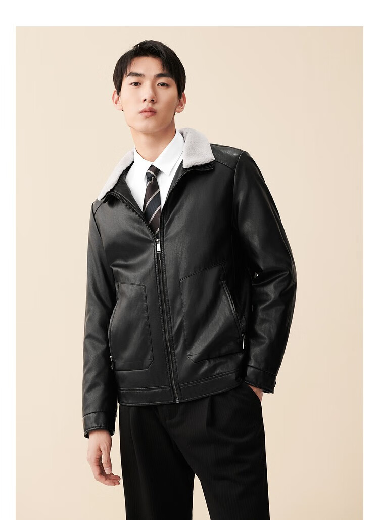 hla海澜之家男士pu皮夹克2022秋冬新款韩版时尚商务休闲保暖皮衣外套