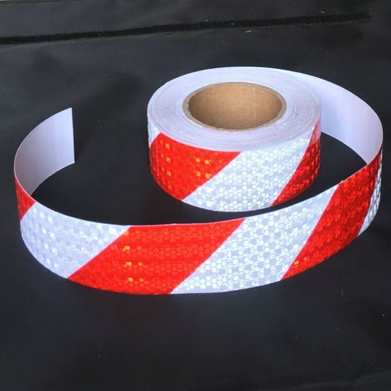 条车库护栏公路防撞警示贴纸反光膜装饰红白箭头斜纹10cm宽红白25米