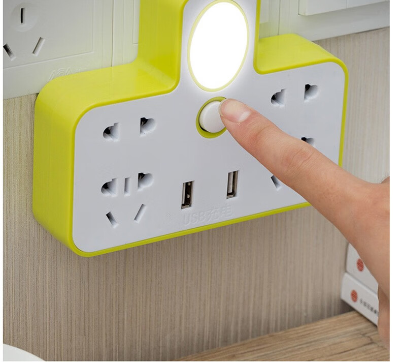 带小夜灯独立开关插座无线转换器排插墙插usb一转多孔插座插座 白色款