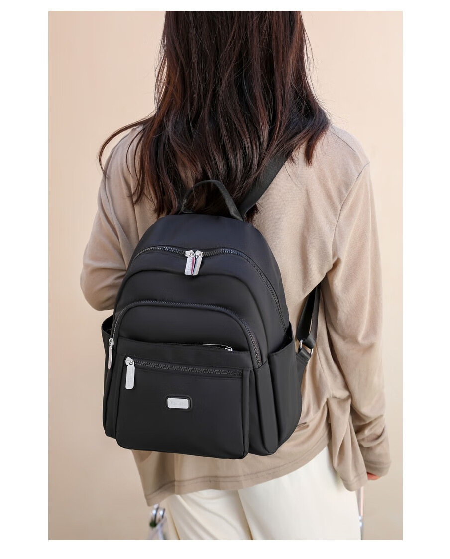 佳韩品牌女士轻便尼龙布多层双肩包简约百搭ins高级感通勤背包学生