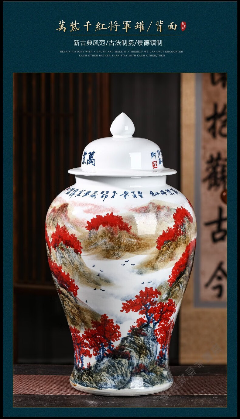 缕燊 景德镇王斌手绘万紫千红将军罐大号中号别墅客厅装饰摆件乔迁