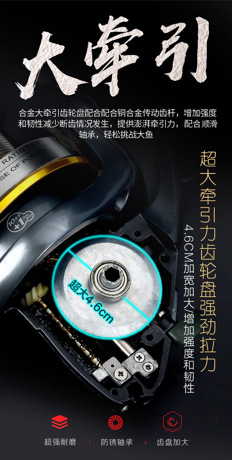 狼王渔轮远航yh渔线轮7000/9000超大型车盘轮11轴前卸力渔轮纺车轮