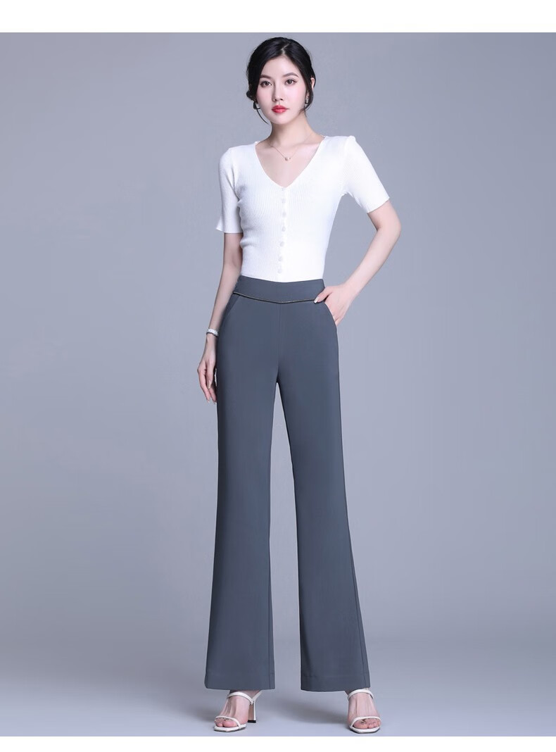 垂感冰丝微喇叭裤女松紧高腰2020夏季新款修身显瘦弹力妈妈长裤薄yr