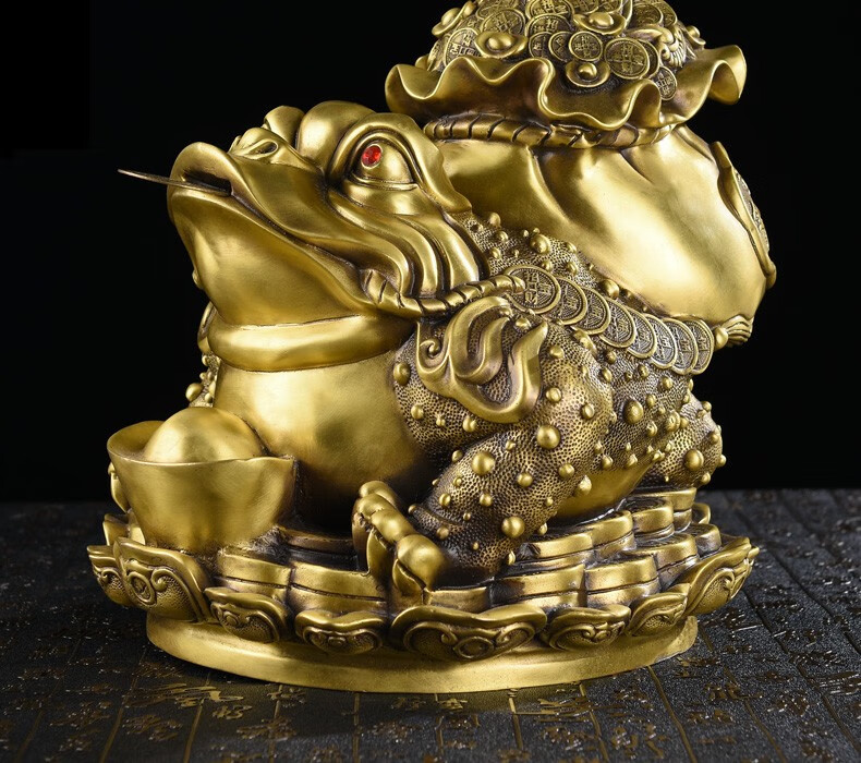 忠狮全黄铜招财金蟾蜍摆件纯铜三足金蟾办公室摆件开业乔迁送礼招财