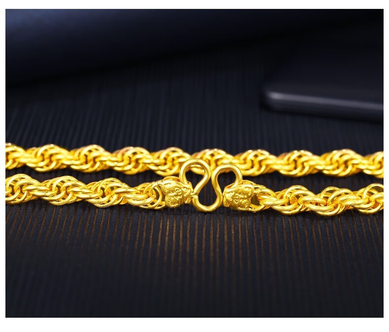 喜兆珠宝 圆泰国龙头项链足金999黄金麻绳项链实心黄金链子经典霸气