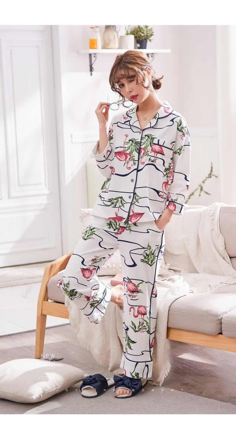 南极人纯棉睡衣女士秋长袖款开衫韩版家居服套装 nshzy-2910 m