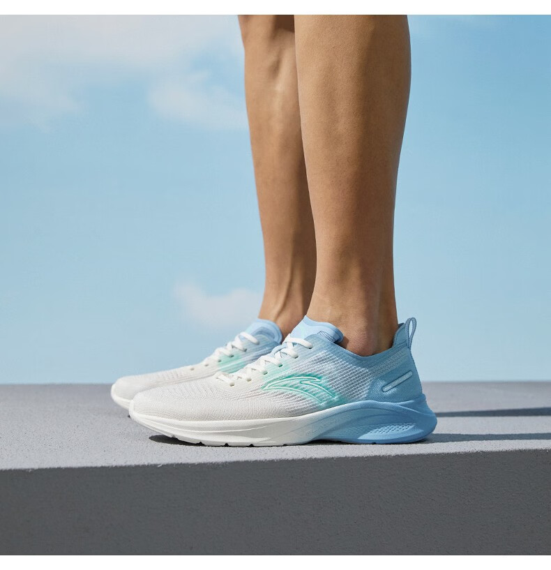 0】安踏跑步鞋男透气呼吸网面舒适包裹防滑减震回弹运动鞋子男 象牙白