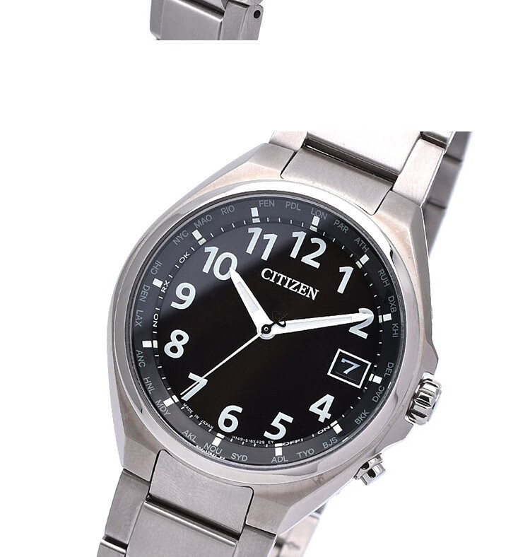 西铁城citizen男士手表银色时尚男表蓝宝石玻璃镜面防水超级钛电波cb