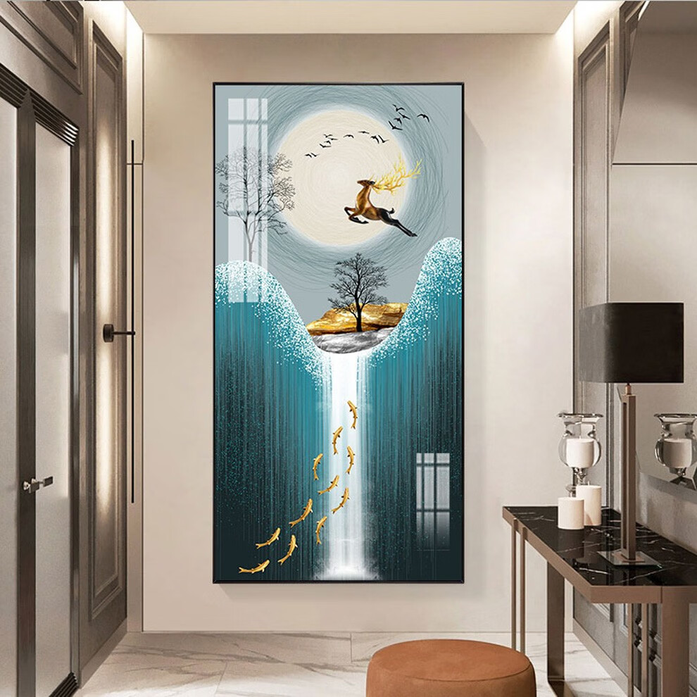 象家玄关装饰画竖版入户现代轻奢风水画走廊过道画办公室简约壁画客厅