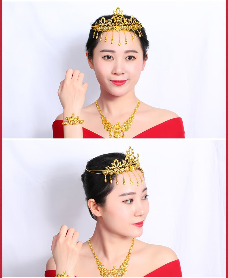 朵笑珠宝 黄金头饰足金999古典韵味凤羽头冠端庄典雅中式婚嫁囍饰结婚