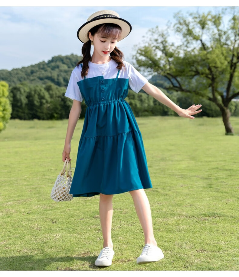 欧颖慕女童洋气时尚连衣裙夏装新款短袖高颜值网红韩版童装中大童儿童