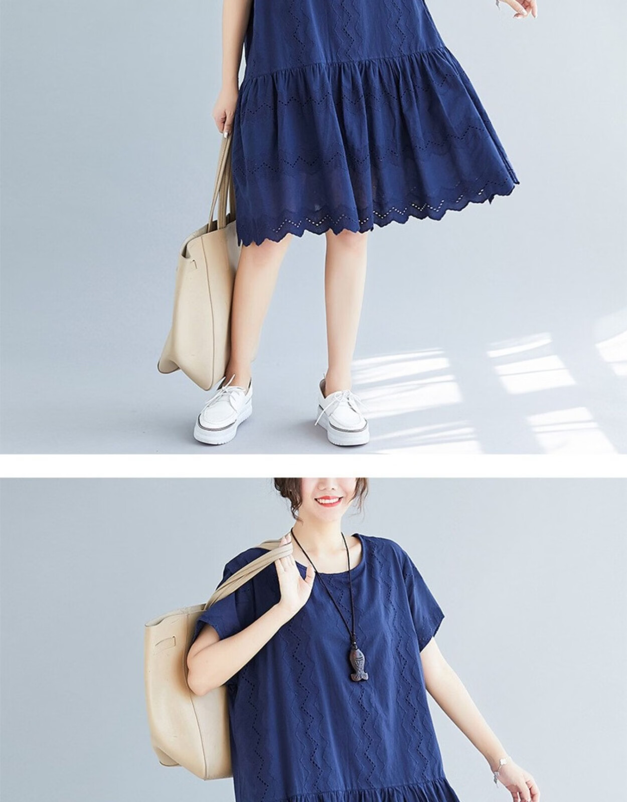 中长款裙子胖人遮肚子连衣裙肥婆衣服胖妹穿搭藏蓝2xl建议120160斤