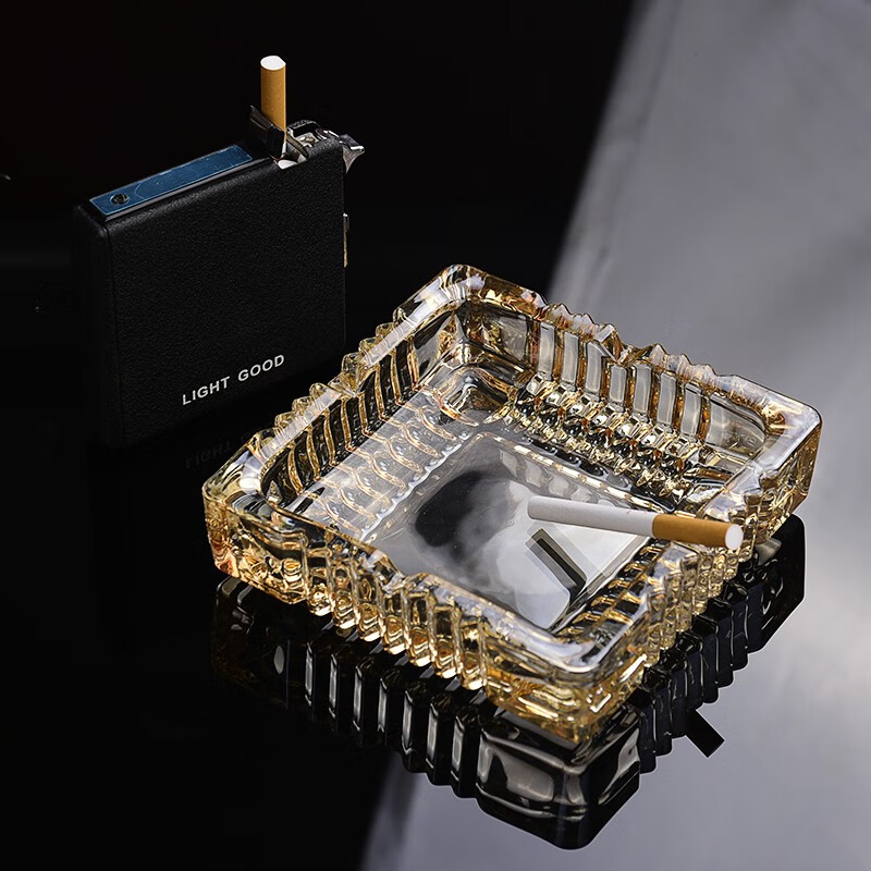 方形烟灰缸特大客厅酒吧金色玻璃烟缸大号家用商用烟灰缸烟灰缸酒店