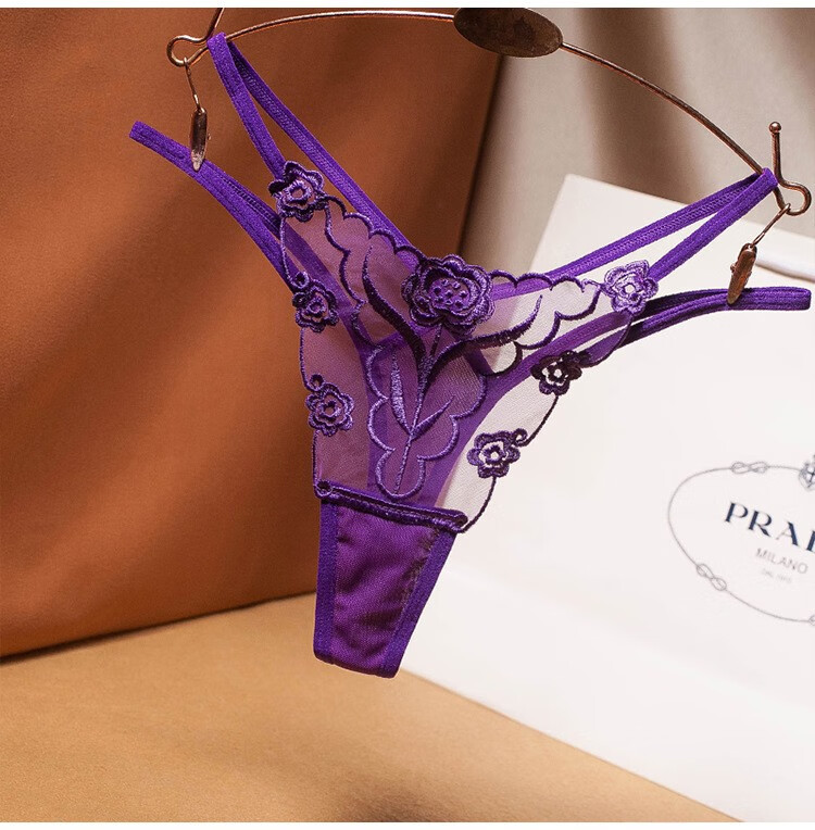 八爪蜘蛛丁字裤女性感蕾丝薄透女士内裤低腰t裤紫色m