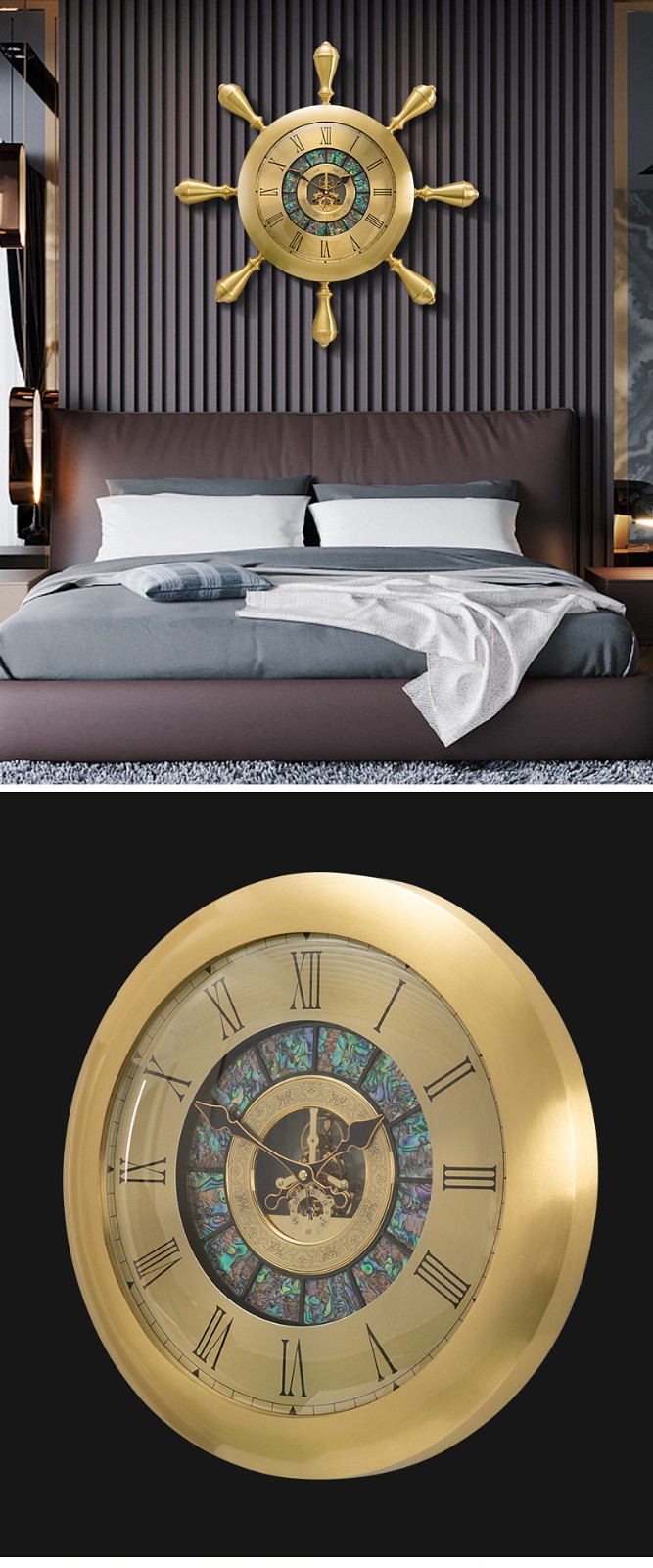 装饰挂表家用钟表时尚机械太阳钟 黄铜铸造-g7008《透视机芯》【图片