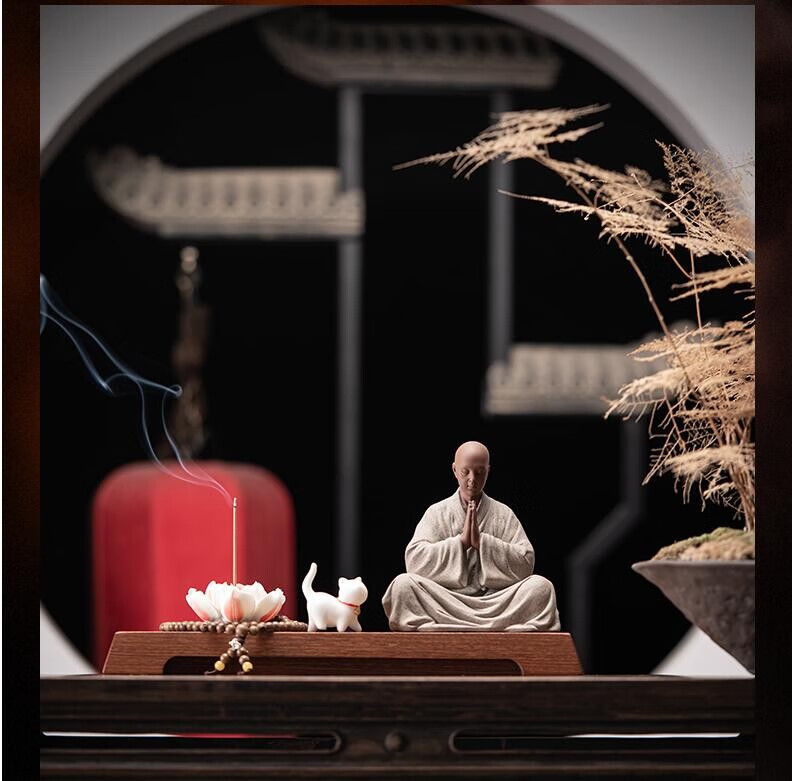 居家摆件中式禅意小和尚创意陶瓷茶摆设书房小沙弥茶桌面家居装饰品喜
