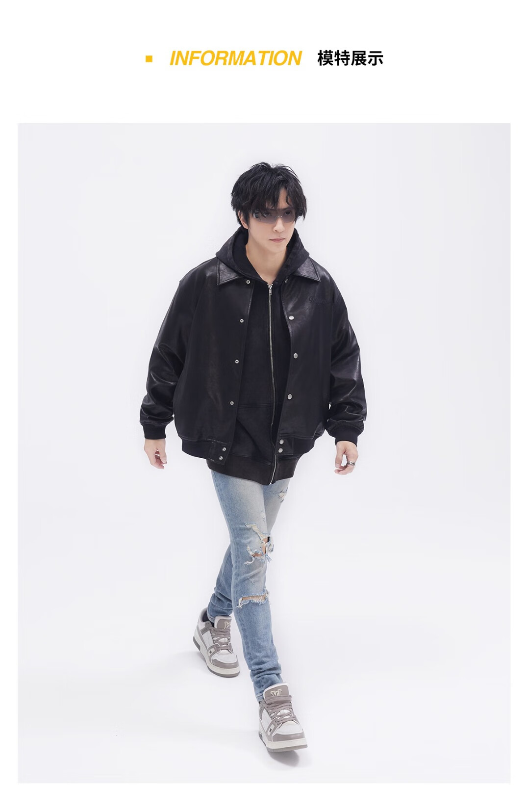 薛之谦dsp哥特字皮夹克美式髙街原创潮牌情侣外套 黑色 m【图片 价格