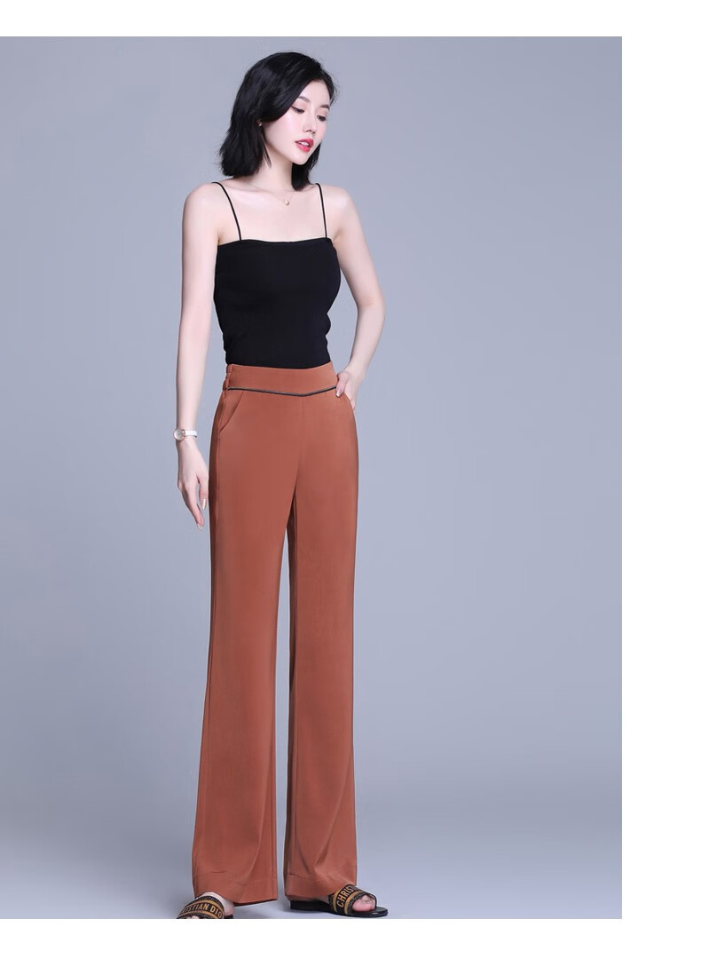 垂感冰丝微喇叭裤女松紧高腰2020夏季新款修身显瘦弹力妈妈长裤薄yr