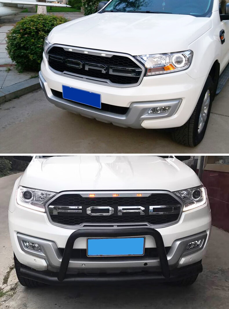 适用15-18福特撼路者越野改装专用加厚猛禽款中网前脸网格栅带led射灯