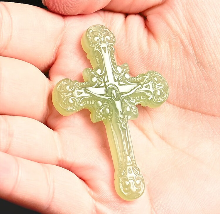 玉等我 新疆和田玉十字架吊坠男款青白玉十字架项链女款玉石玉佩挂件