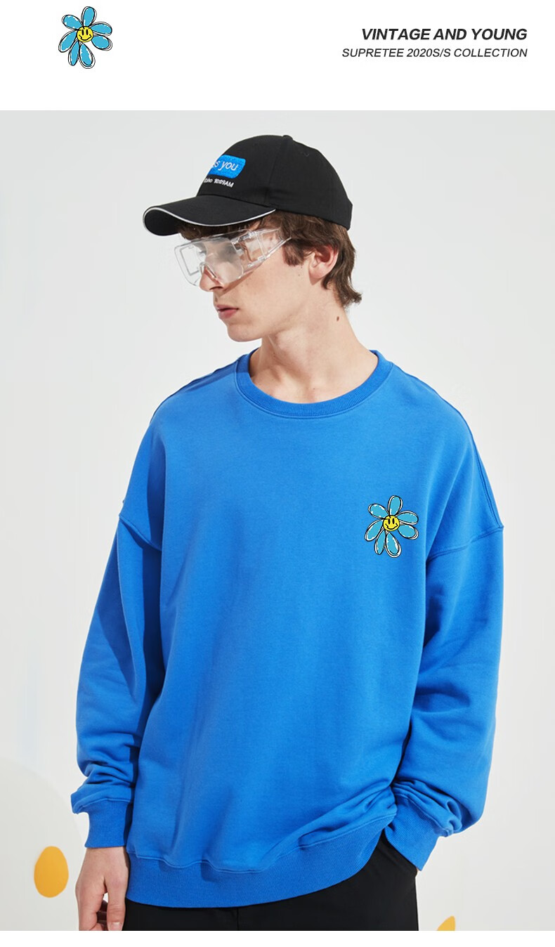 supretee潮牌ins雏菊小蜜蜂情侣卫衣男宽松嘻哈落肩长袖秋季圆领套头