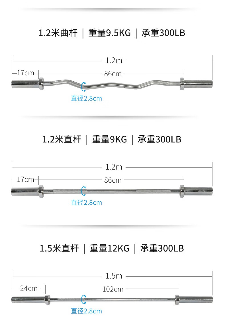 骐骏大孔径加粗杠铃杆标准50mm奥杆六边框硬拉杆女士专用杆大肌群训练