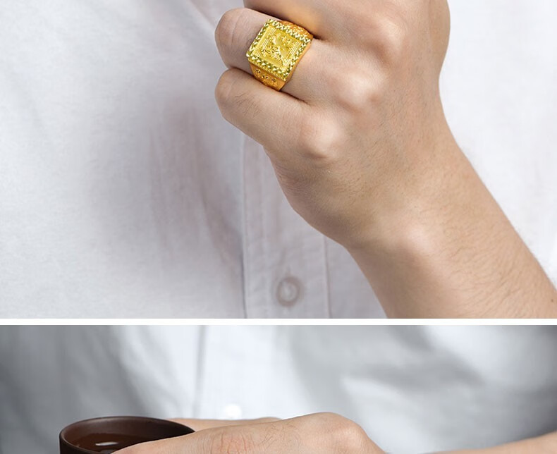 喜金珠宝黄金戒指男足金999马到成功戒指霸气时尚男戒金实心老板戒