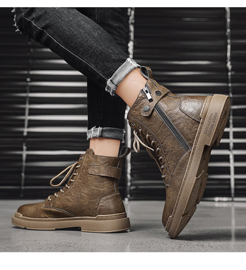 木林森(mulinsen)男鞋秋冬季时尚休闲鞋百搭潮流高帮马丁靴厚底增高