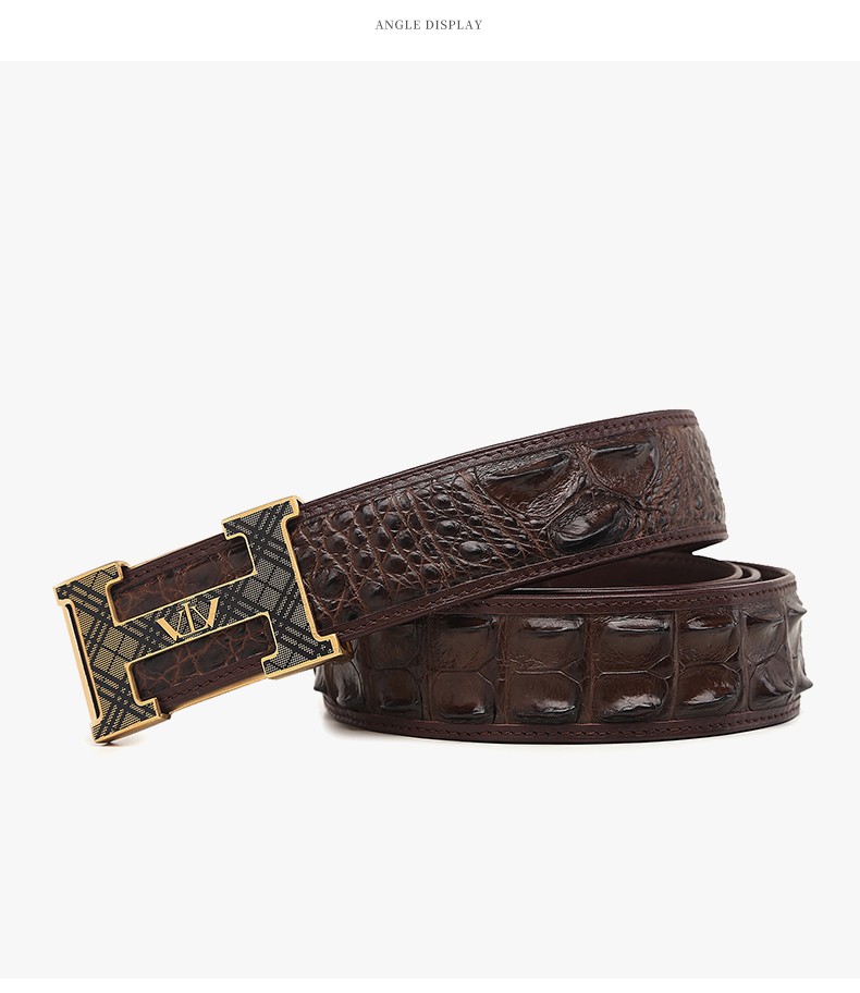 bilylv新款鳄鱼皮平滑扣皮带中青年男士奢侈品腰带商务休闲不锈钢平滑