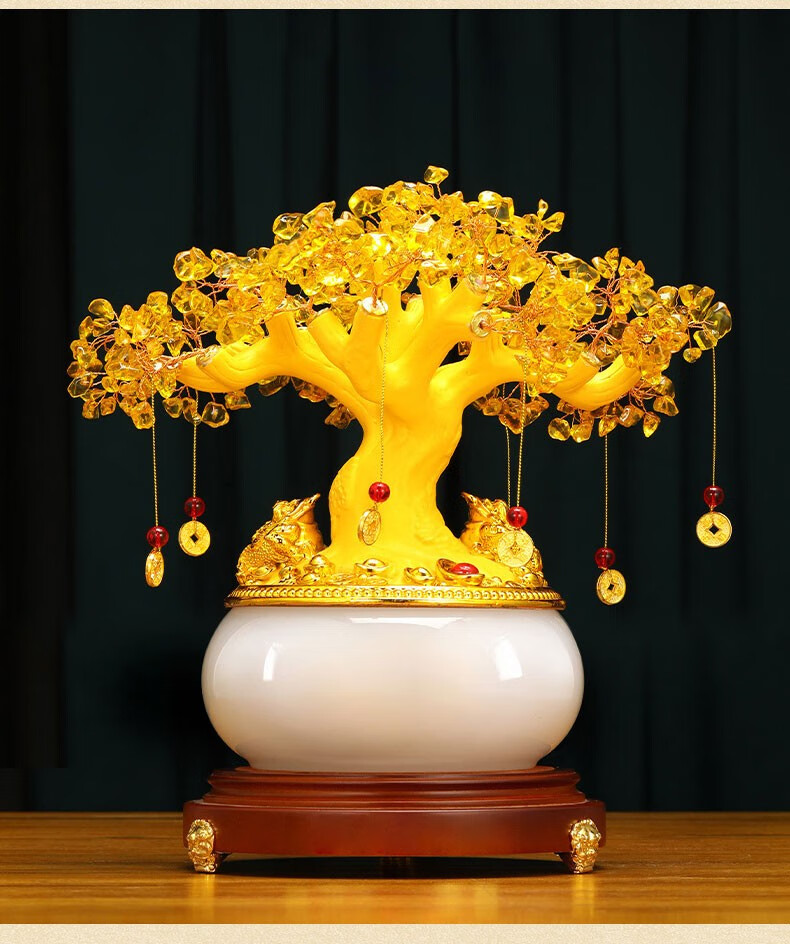 乔迁新居礼物办公室摆设工艺品ycth小号发财树聚宝盆带底座161729cm