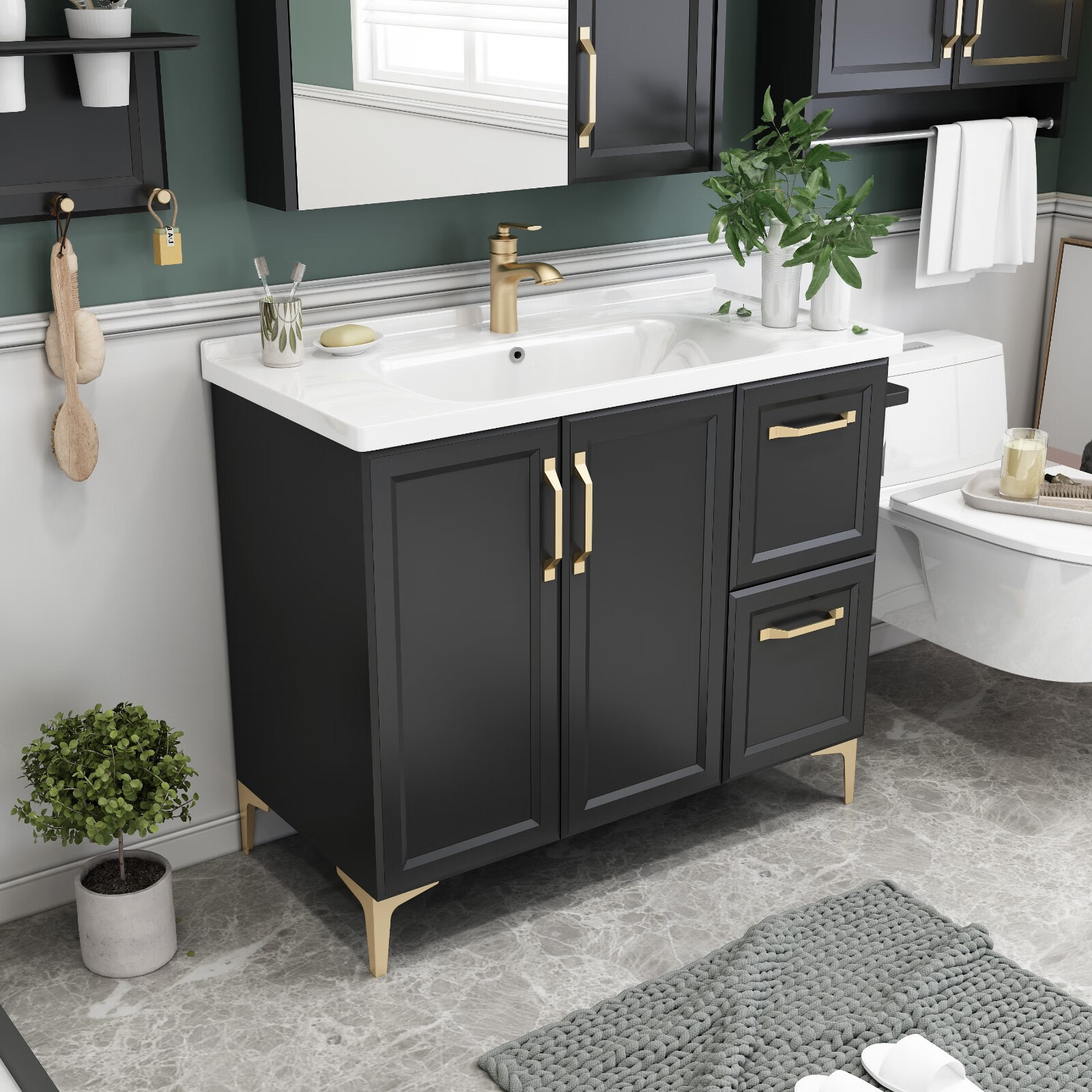 希箭/horow实木免漆浴室柜洗漱台洗脸池洗手盆带镜柜套装收纳柜o2o(含