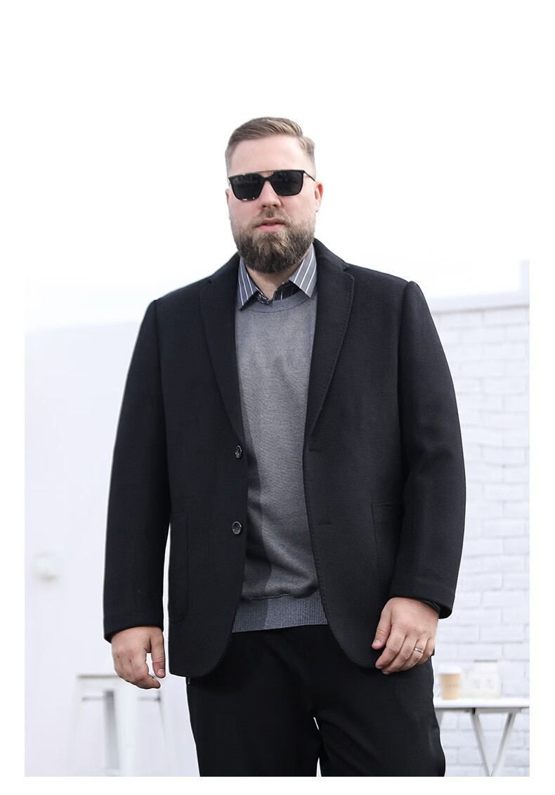 百胜狐大码男装春季羊毛西装外套男宽松加肥加大胖子肥佬大码毛呢商务