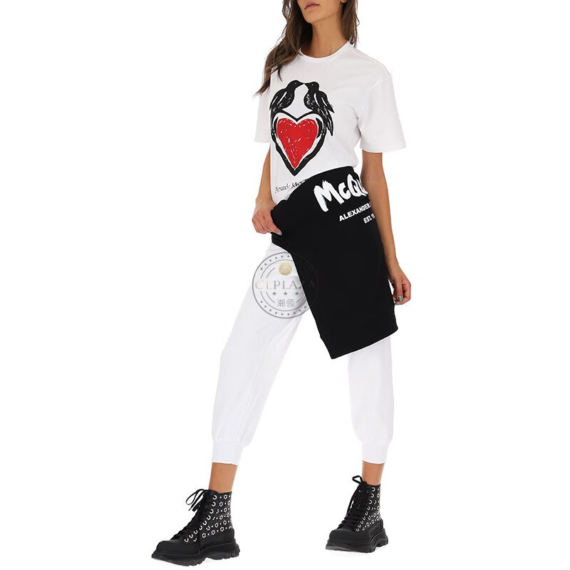 alexandermcqueen麦昆女装t恤女士爱心短袖白色668432qzadp090938xs码