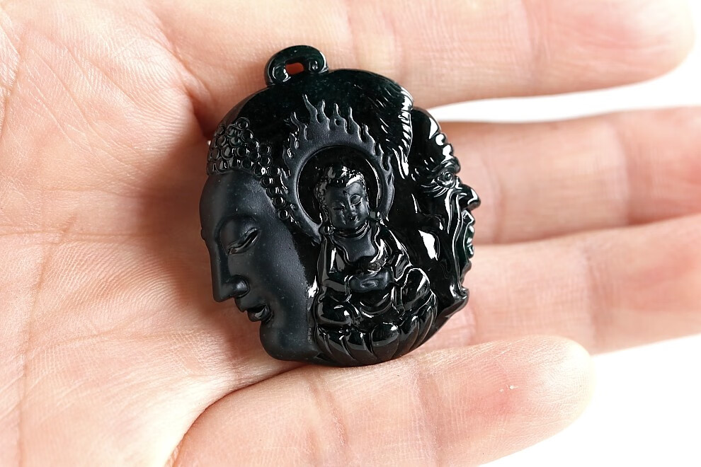 石之富珠宝缅甸天然翡翠糯种墨翠一念之间吊坠1781克