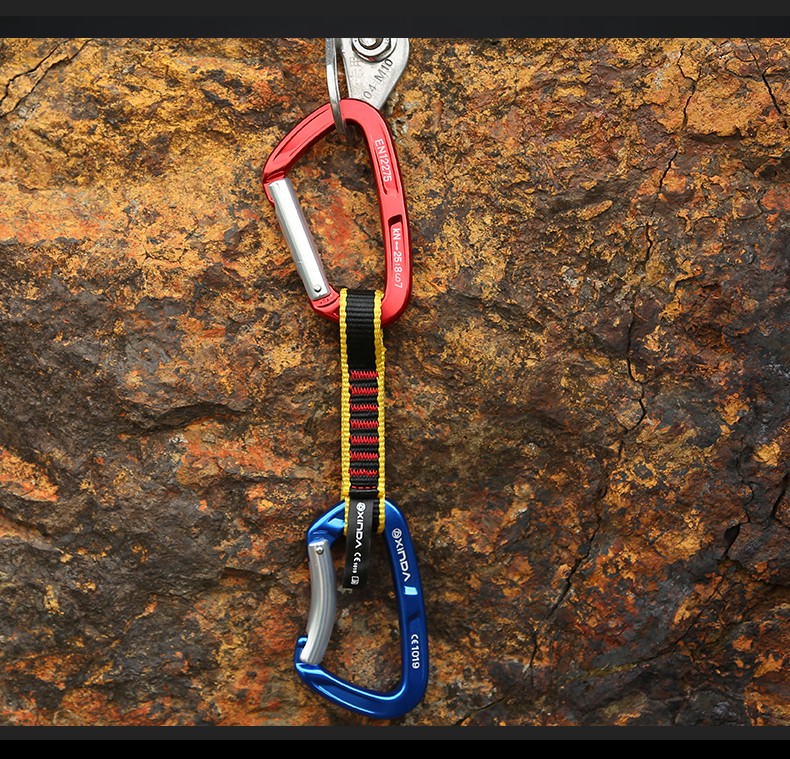 欣达户外登山攀岩攀冰保护快挂组安全装备主锁攀岩扣扁带快挂扣银黑色