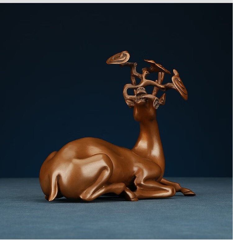 汉唐御阁 纯铜梅花鹿摆件工艺品紫铜卧鹿家居客厅装饰品办公室摆设