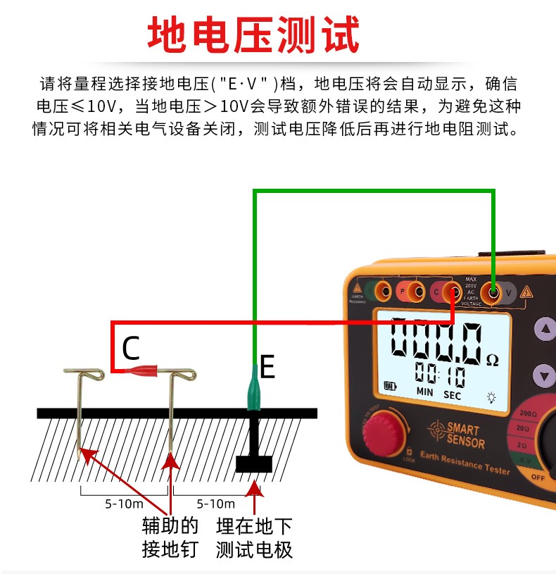 希玛接地电阻测试仪摇表数字防雷测试高精地阻测量仪st4105b