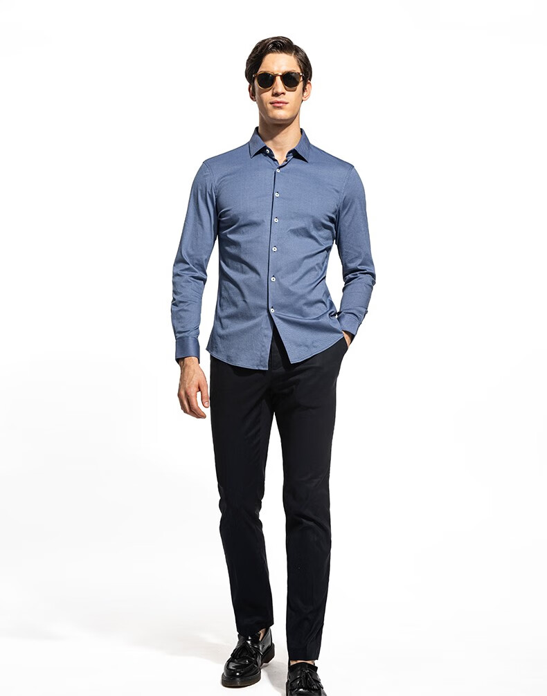 ducali 春夏意式商旅长袖蓝色纯色纯棉旅衬衣男 蓝灰色 175/92a/48