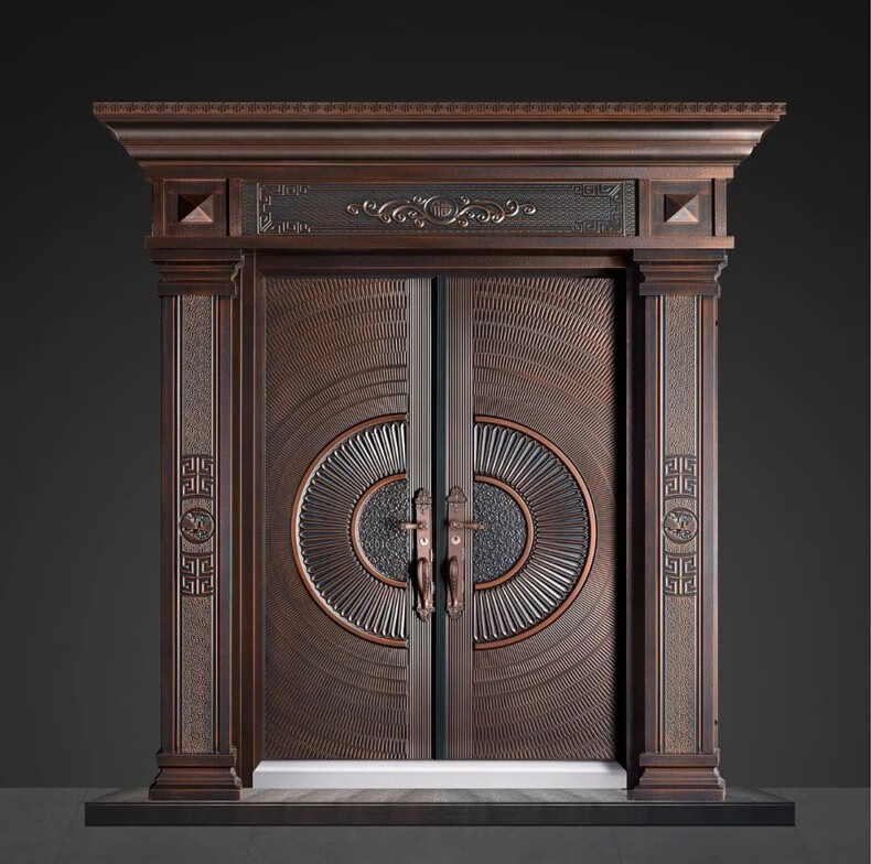 康富欧亚铸铝门别墅大门精雕铸铝双开门中式精品仿铜防爆户外防盗门