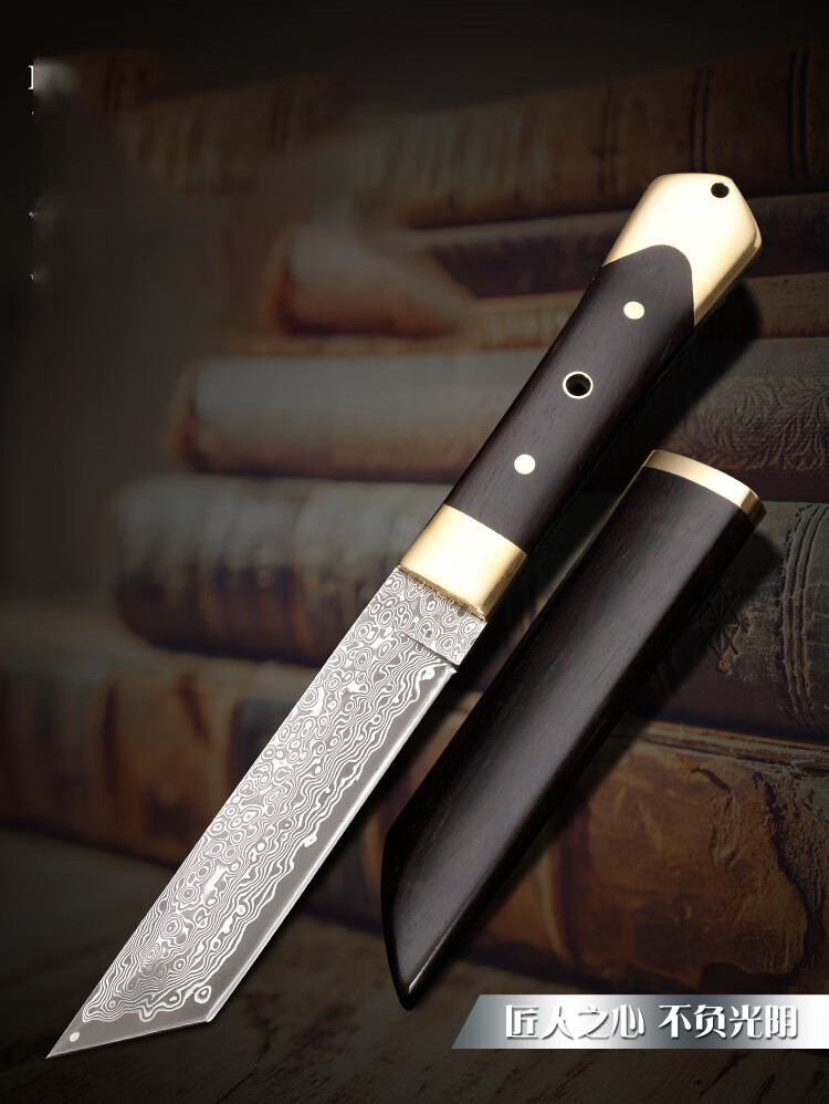 解析者vg10大马士革钢户外刀具军刀短刀防身随身高硬度手工锻打刀开刃