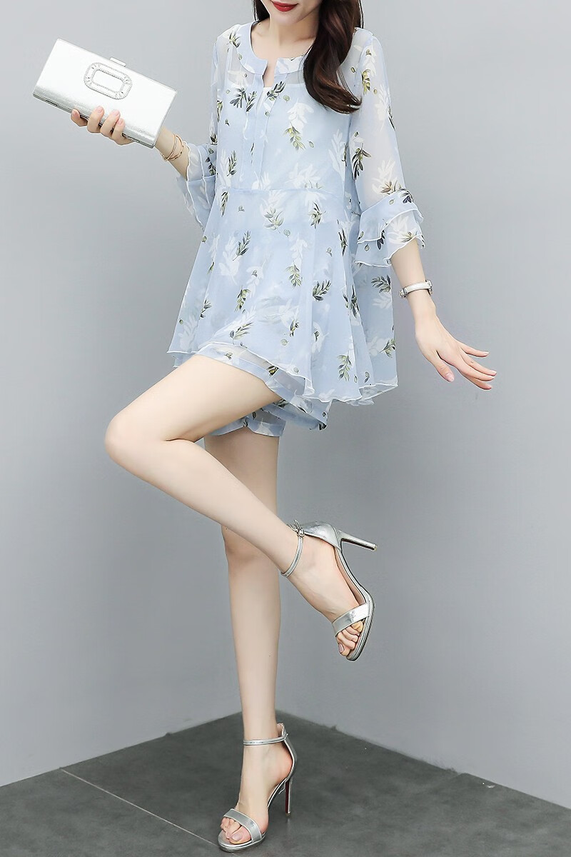 谷语妃服饰雪纺连衣裙女2020夏季新款韩版短袖宽松遮肉显瘦减龄洋气