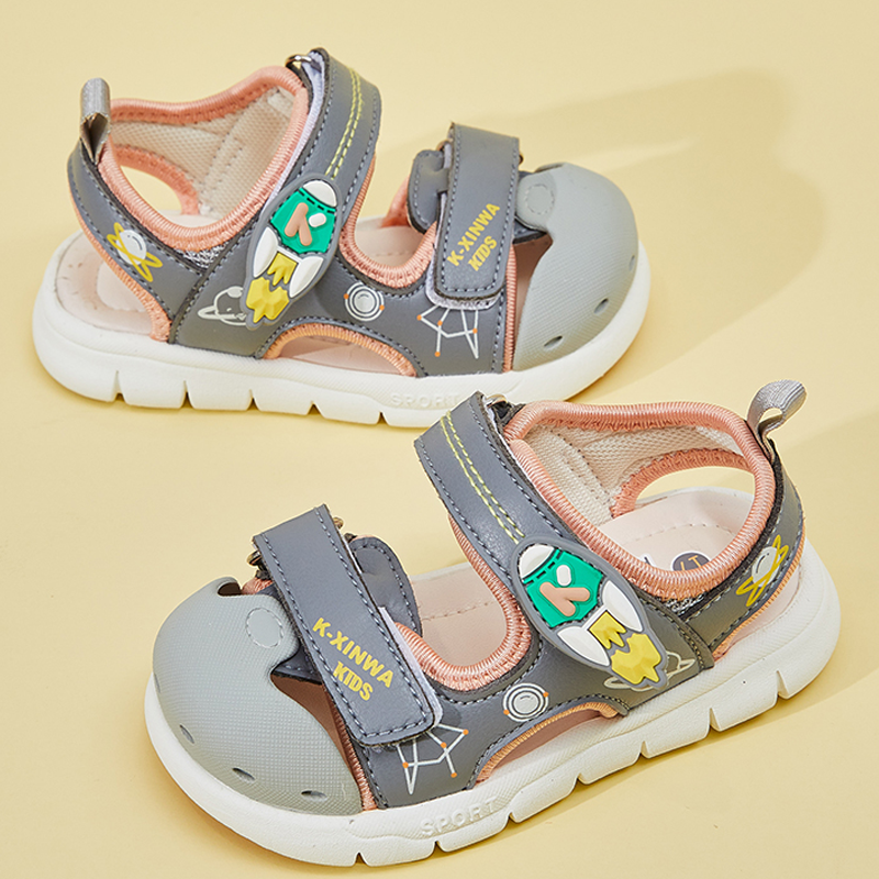 开心娃儿童学步鞋男童夏季款宝宝沙滩凉鞋女童包头轻便机能鞋粉红色16