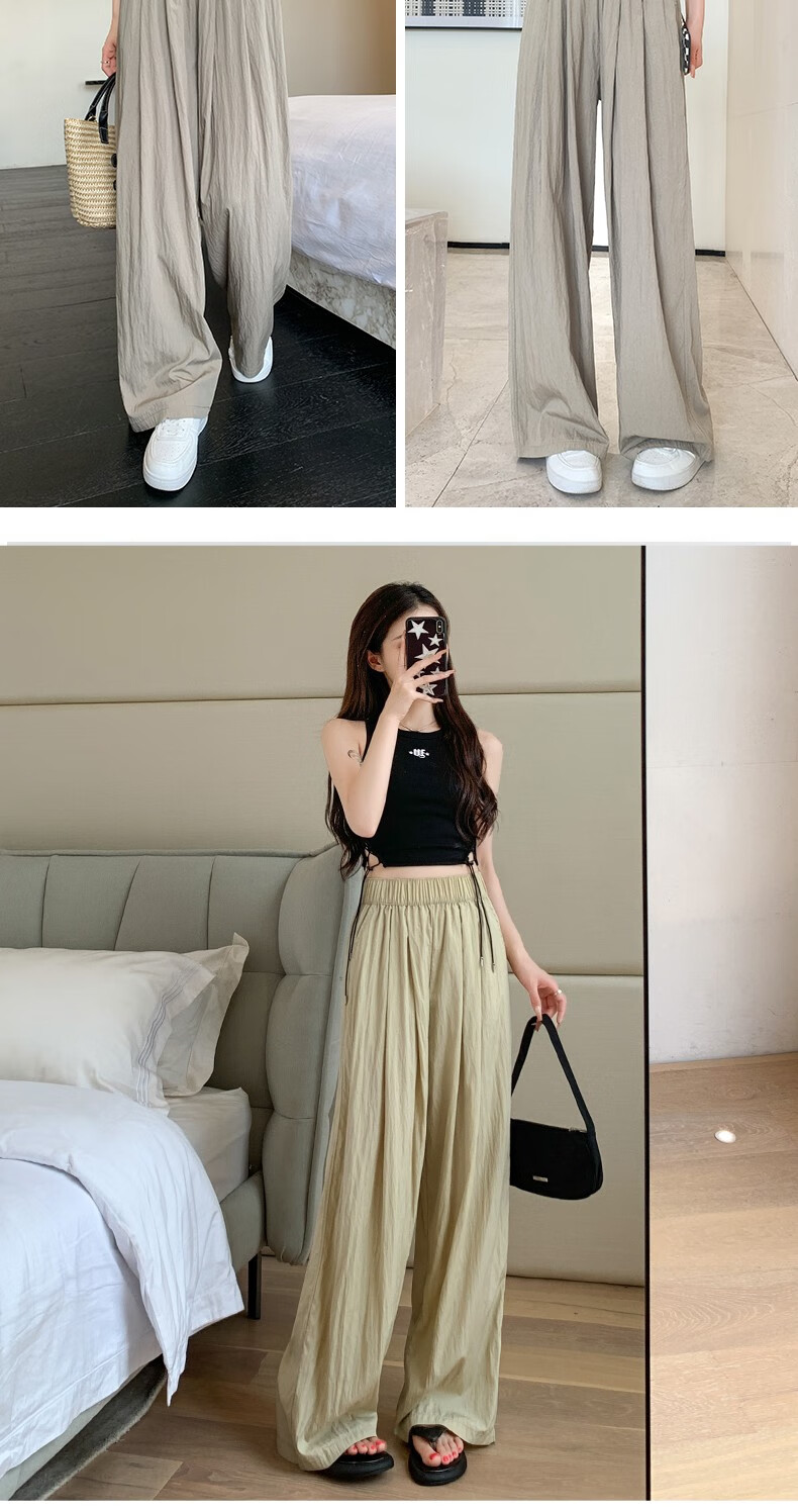 LangSha Ice Silk Wide-Leg Pants for Women, Summer High-Waisted Draping Straight Cotton Linen Casual Trousers, Japanese-Style Yamamoto Pants, Women's Lazy Style 16