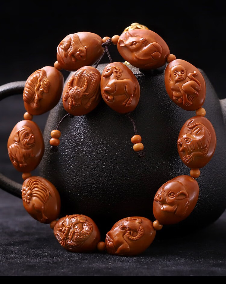缘份晶生橄榄核手串浮雕十二生肖核雕文玩把件橄榄胡雕刻12生肖本命佛