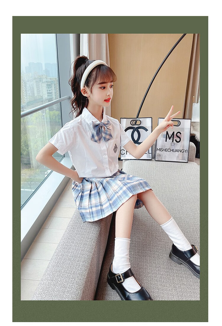 儿童jk套装女童春夏学院风小学生短袖百褶格子裙水手服六一儿童节礼物