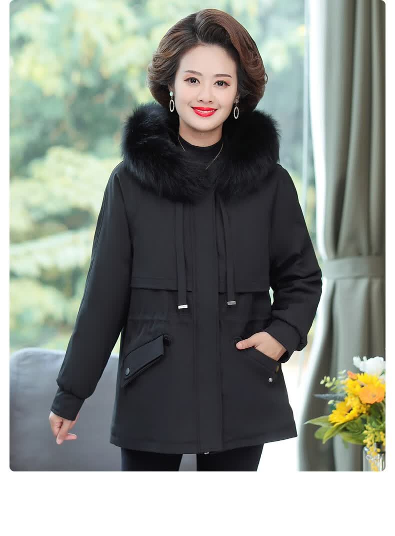 雪夕 妈妈装派克服棉衣外套女中老年女装冬装加绒加厚羽绒棉服中老年